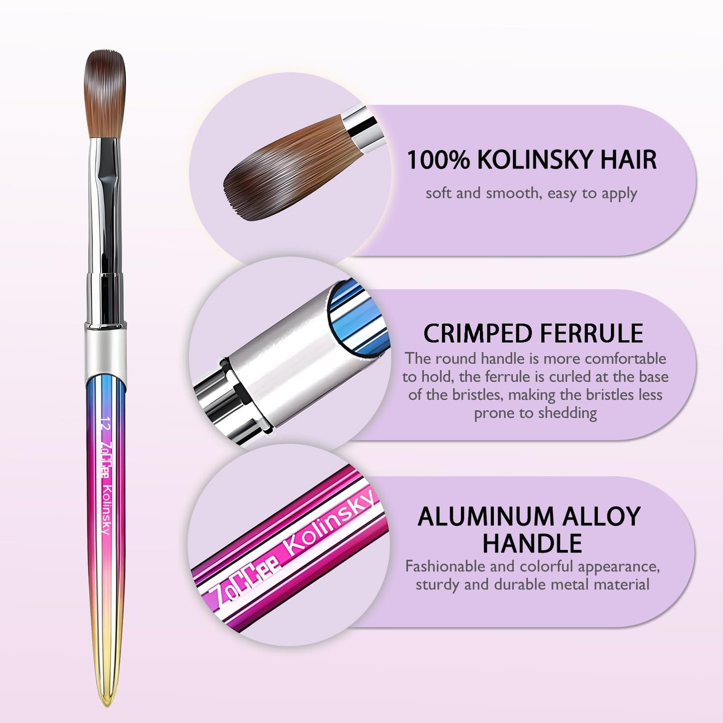 Acrylic Nail Brush - 100% Kolinsky Sable Hair Brush for Acrylic Application - Professional Salon-Grade Tools with Box for Nail Art, Extensions & 3D Carving (Gradient, #8)
