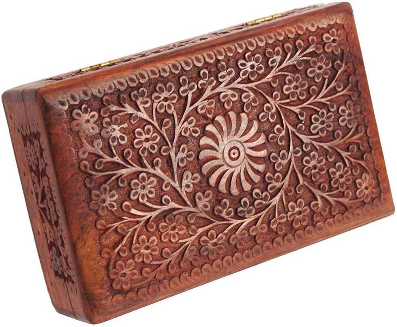 Serenz, Hand Carved Wooden Jewelry Box – Decorative Storage Box for Jewellery, Trinkets, Rings, Earrings, Keepsakes & Gift Items – Multipurpose Wooden Organizer