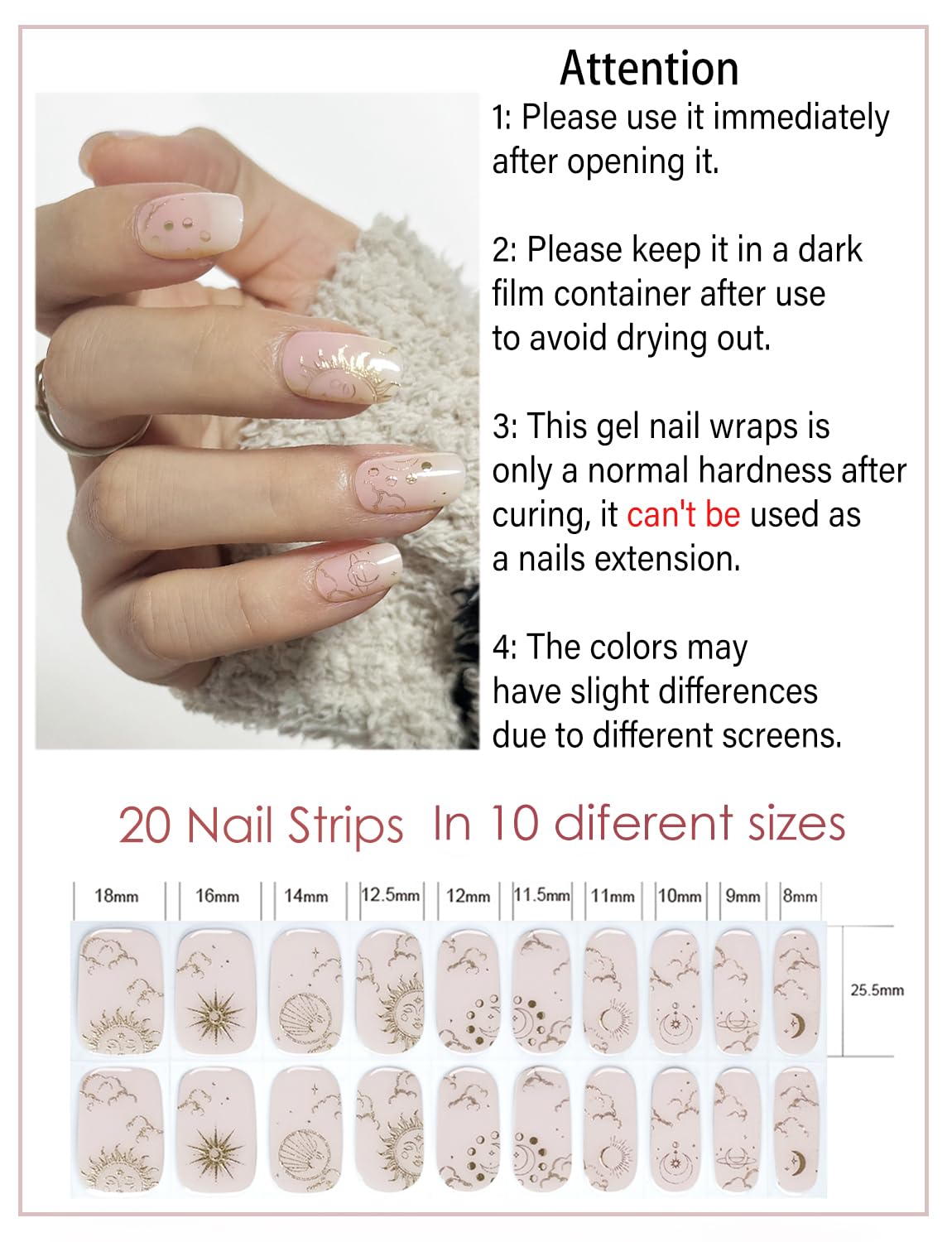 Semi Cured Gel Nail Strips, 20pcs Bohnemian Style Gel Nail Stickers UV for Home Nails DIY