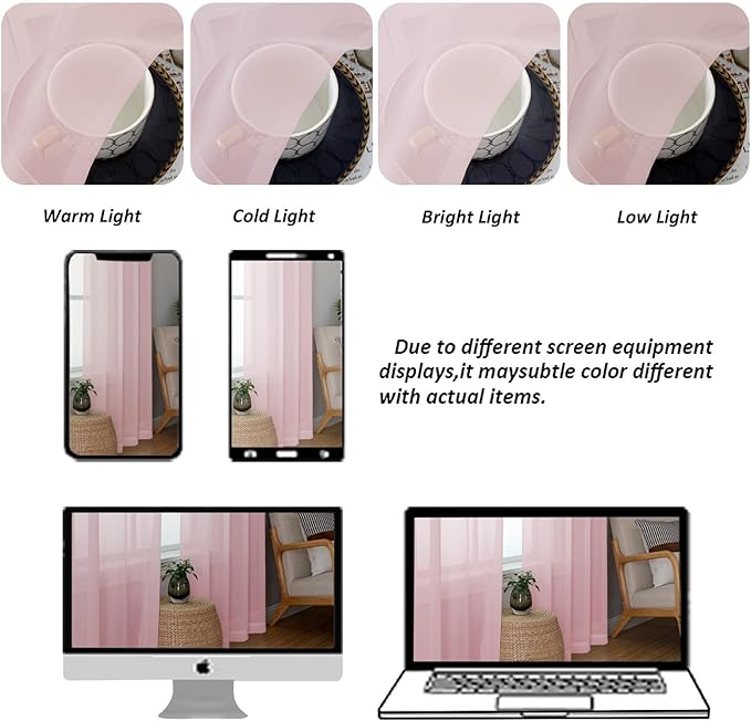 Chyhomenyc Blush Pink Sheer Curtains 84 Inches Long 2 Panels, Light Filtering Blush Pink Curtains for Living Room, Soft Gentle Voile Rod Pocket Bedroom Window Drapes, 59Wx84L Inch, 2PCS