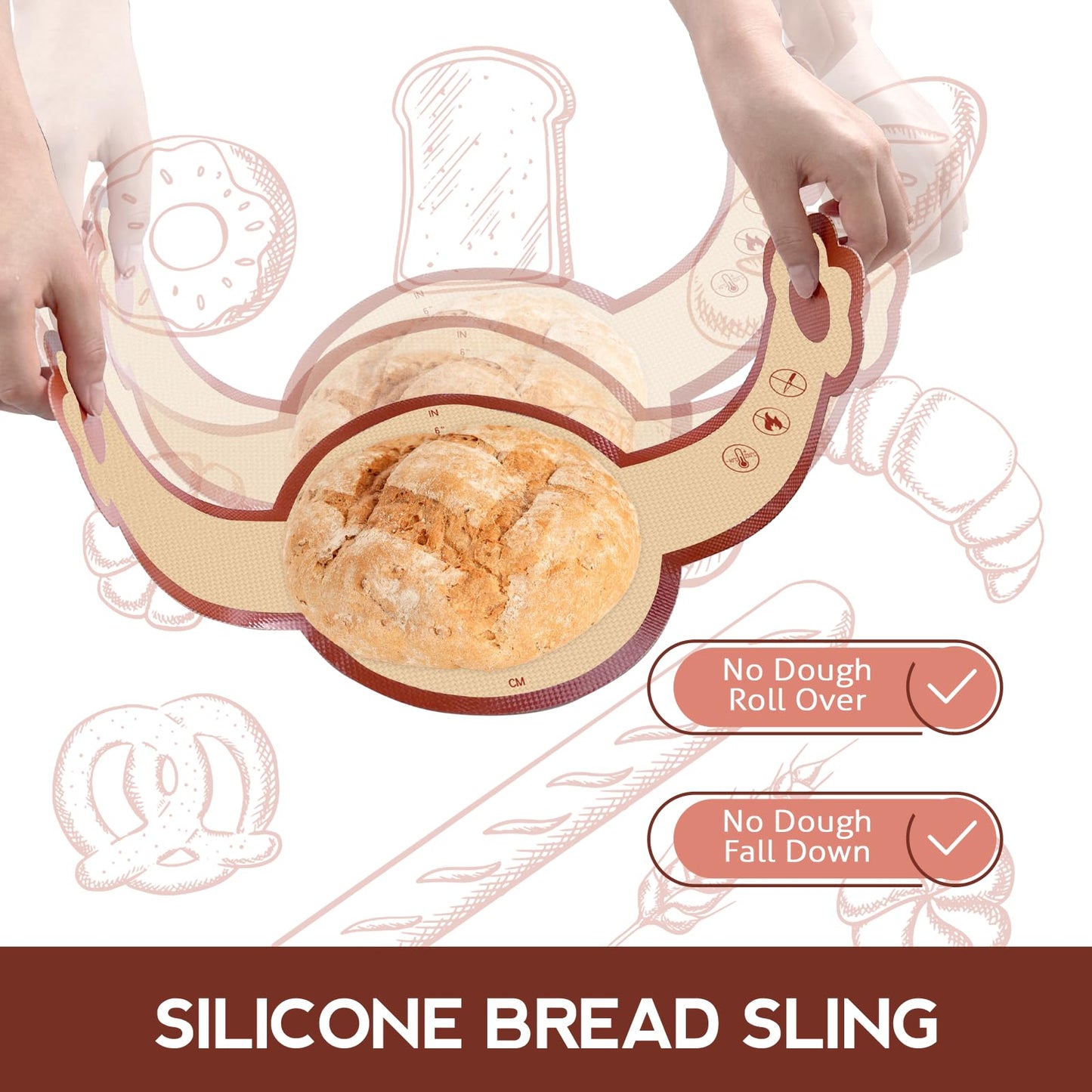 Koolstuffs Silicone Sourdough Bread Sling Mat for Dutch Oven, 2 Pack Non-Stick & Easy Clean Reusable sourdough mat, Easy and Stable to Transfer Sourdough Bread, Round