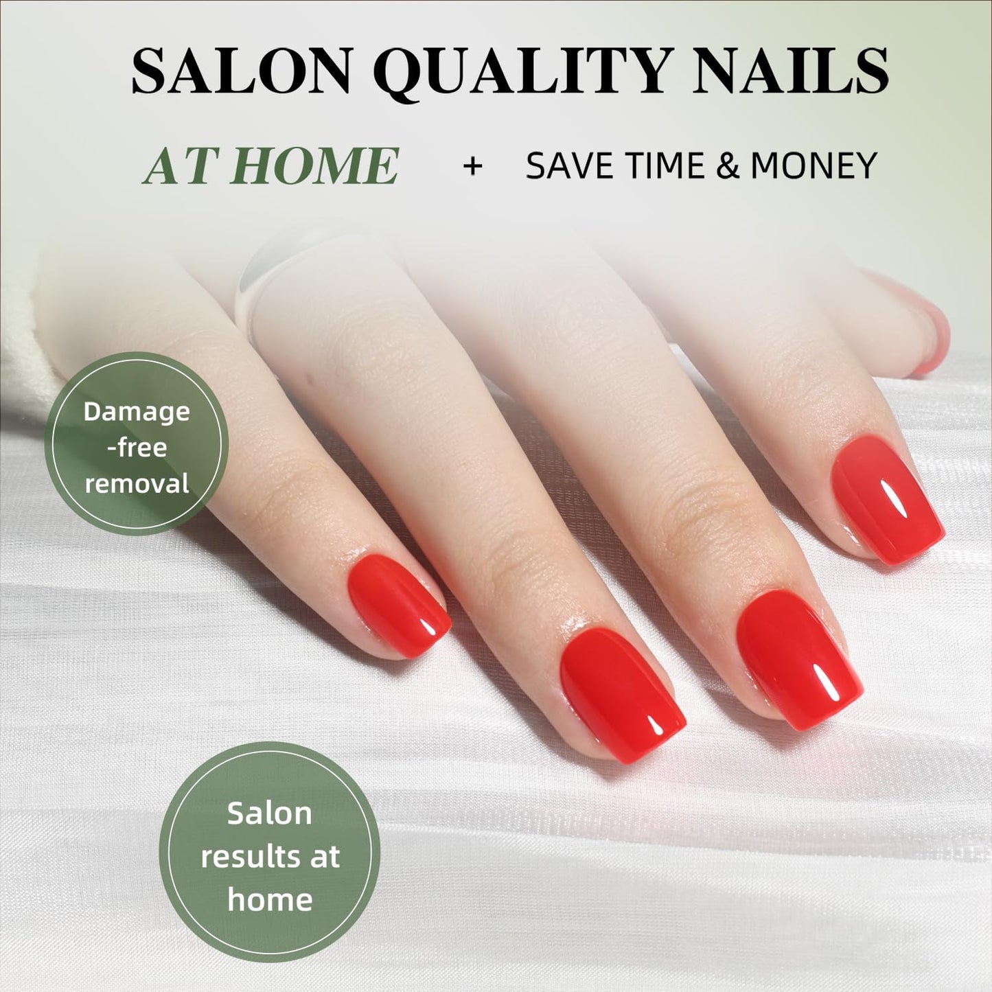 Red Press On Nails - Classic Red Short Square Fake Nails, Square Press On Nails Reusable Stick On Nails in 15 Sizes, 30pcs False Nail Kit for Women & Girls (ClassicRed)