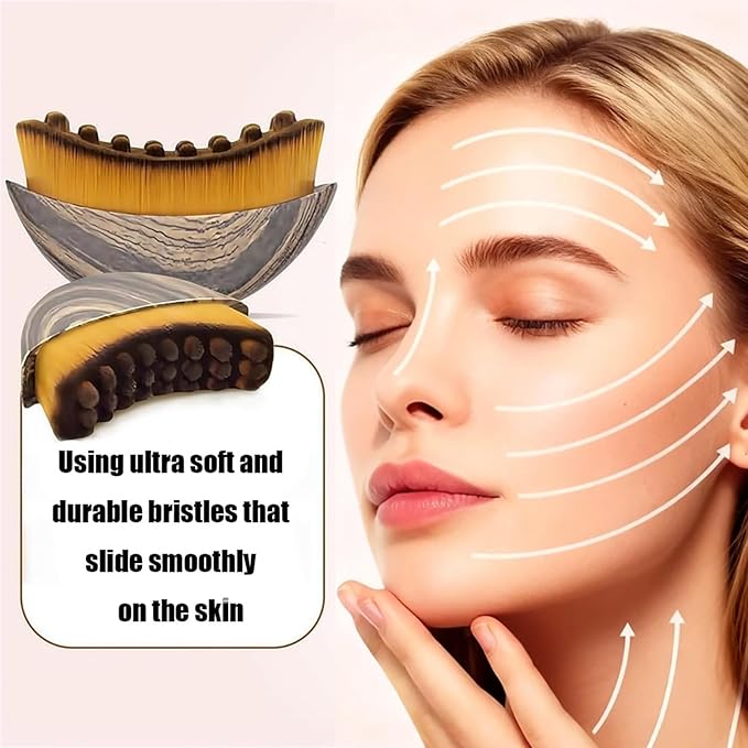 Lymphatic Contour Face Brush - Facial Sculpting & Anti-Puffiness Tool | Ultra Soft Dry Brush for Jawline Massage & Lymphatic Drainage | Ergonomic Design (2PC)