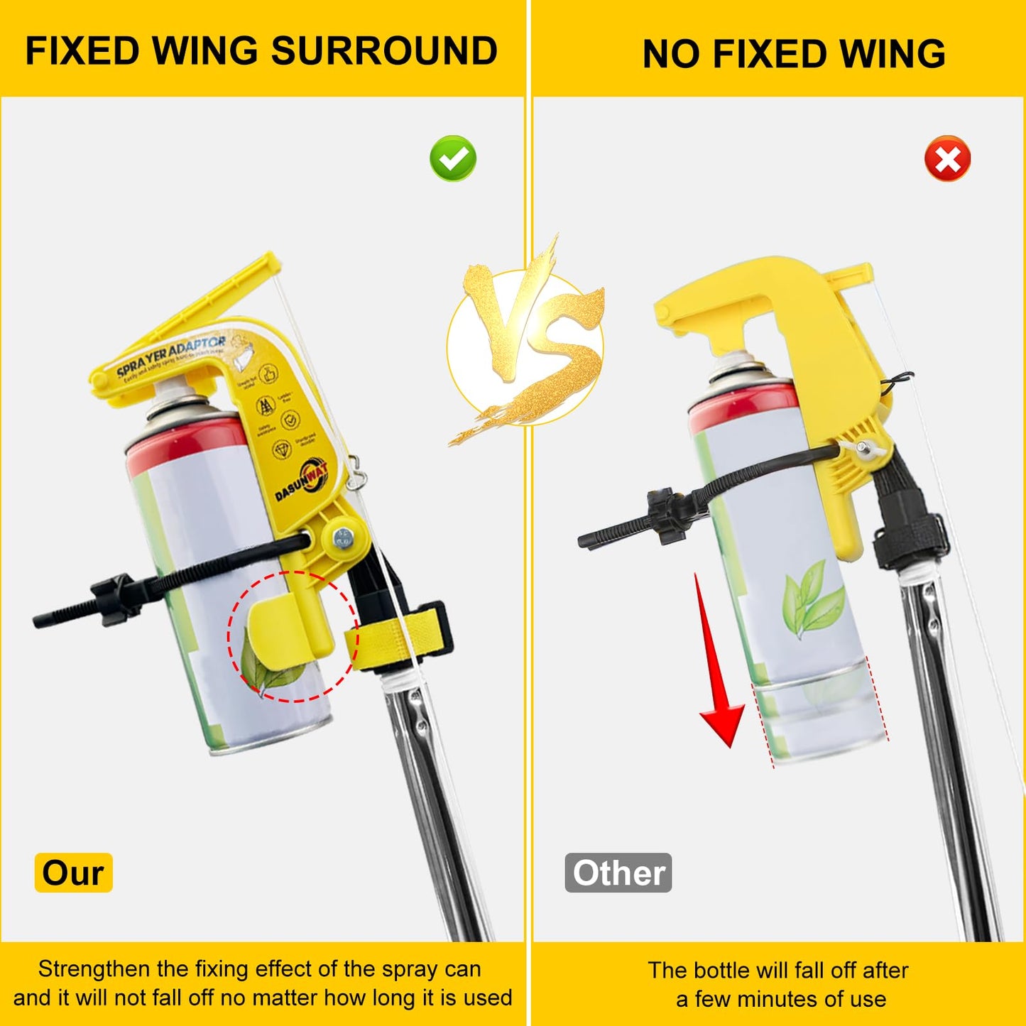 Dasunwat Spray Can Extension Pole Adaptor,Adjustment Sprayer Bracket Adaptor for Wasp/Hornet/Bee Spray Long Range,Spray Paint,Window Cleaner,Tree Pruning Sealer Spray,Spray Can Trigger Handle(Yellow)