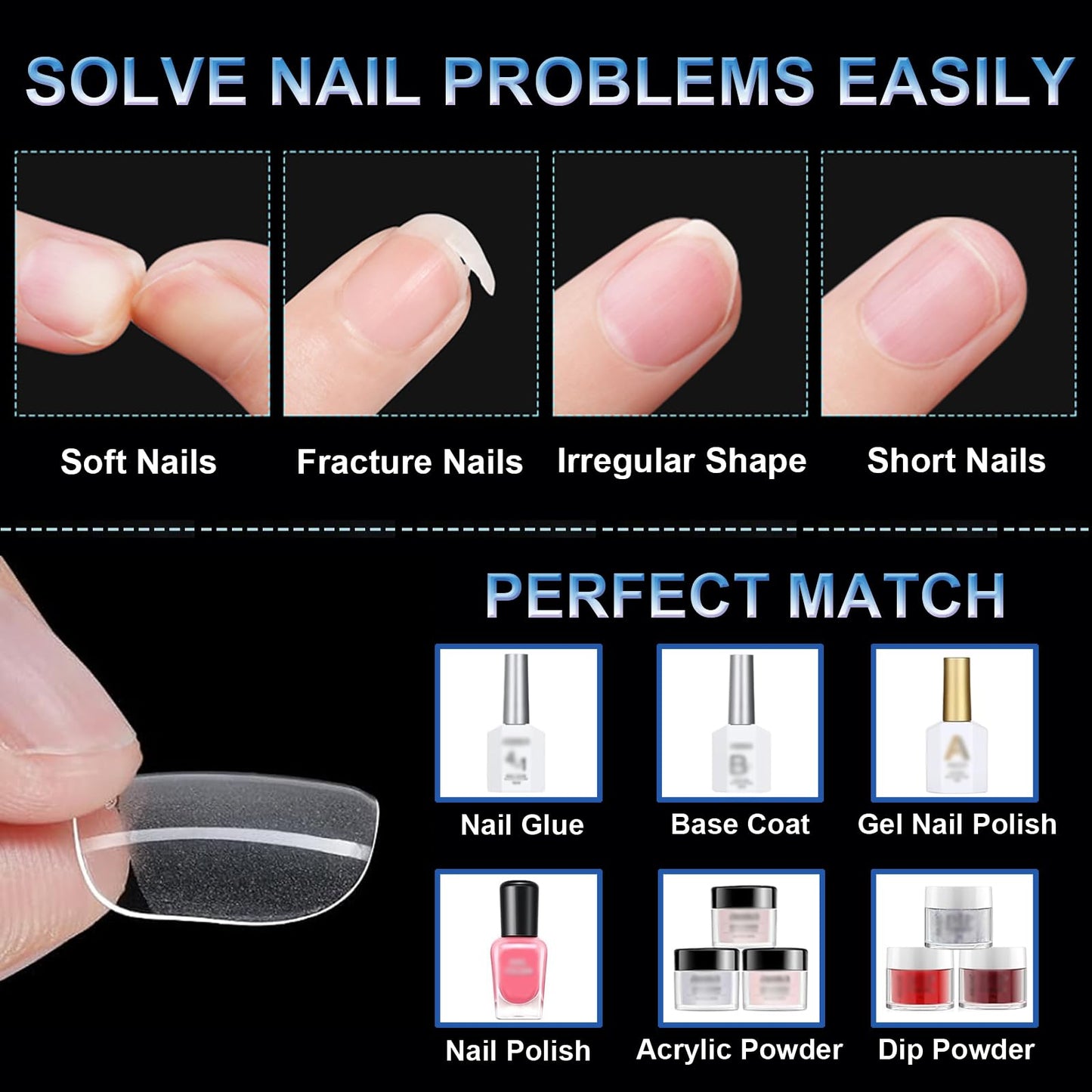 1200Pcs Extra Short Soft Gel Nail Tips 2 Styles Kit - Almond & Square Clear Press On Nails for Extension Manicure Home Salon DIY, 12 Sizes, BlueZOO