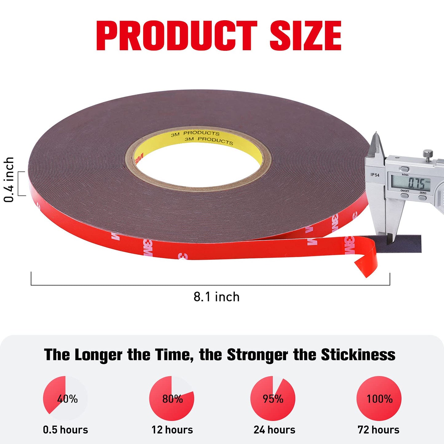 HitLights Double Sided Tape Heavy Duty 100FT, Waterproof Strong Mounting Adhesive Tape for Walls, Car, Home Decor, Office Decor (100FT x 0.39IN)