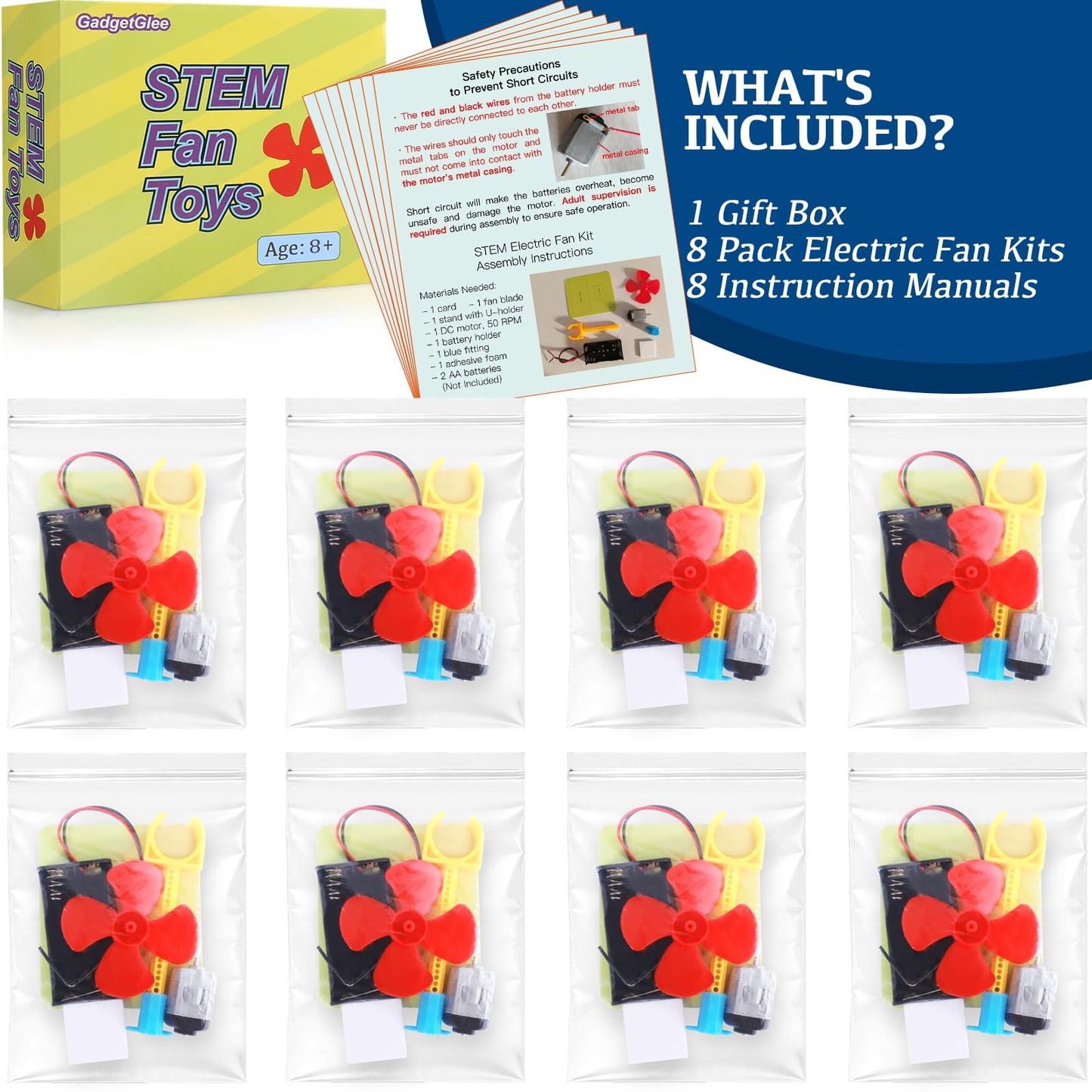 STEM Toys Science Kits, 8 Bulk Electric Circuit Kit for Kids Classroom, STEAM Activities Crafts Electrical Experiment 2nd 4th 5th Grade STEM Gifts, Build a Fan Activity Projects School Party Favors