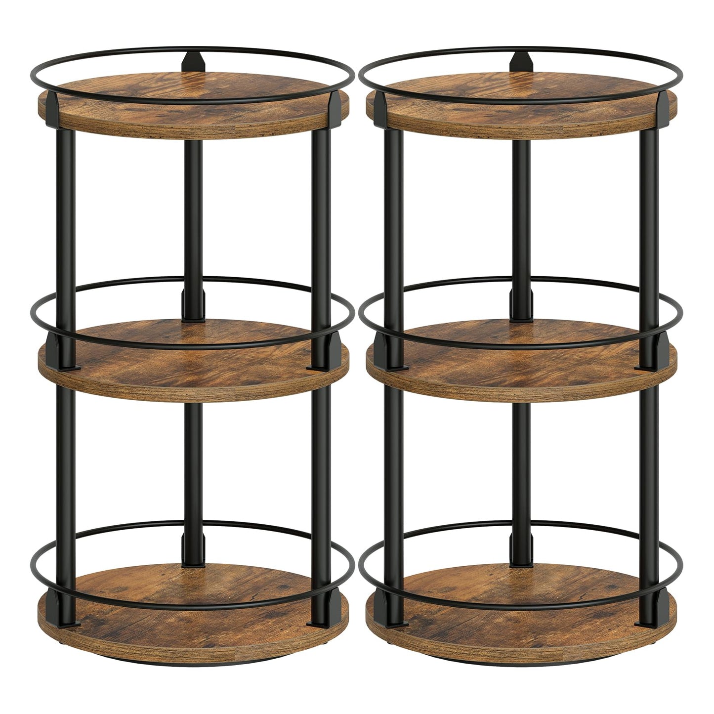YATINEY Spice Rack, Set of 2 Lazy Susan Organizer, 3-Tier Turntable Organizer For Cabinet, Compact and Versatile, for Kitchen Countertop, Rustic Brown SR23L2BR