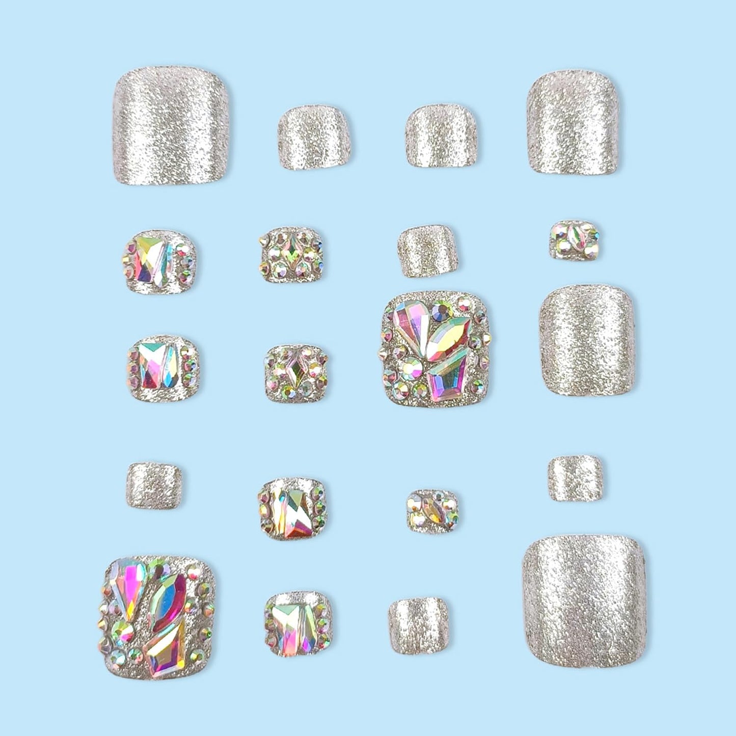 FIEONCIY 24pcs Press-on Square Acrylic False Nails Set with Glue, Charms & Designs for Women's Spring/Summer Toe Nails