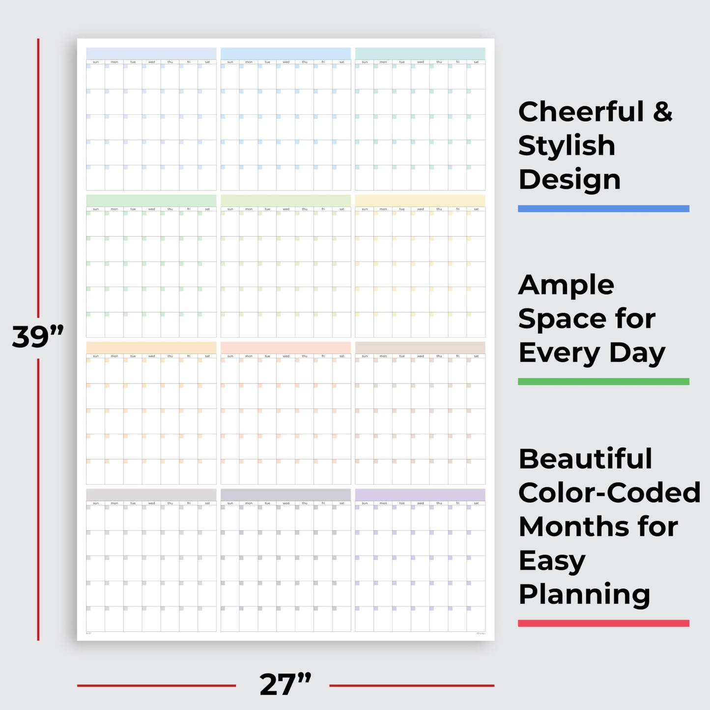 Large Wall Calendar Undated (39 x 27 inches) Double Sided Dry Erase Yearly & Monthly Wall Calendar, Big Erasable Planner for Home, Office, Classroom, Thick Paper with Gloss Lamination, Full Year View.