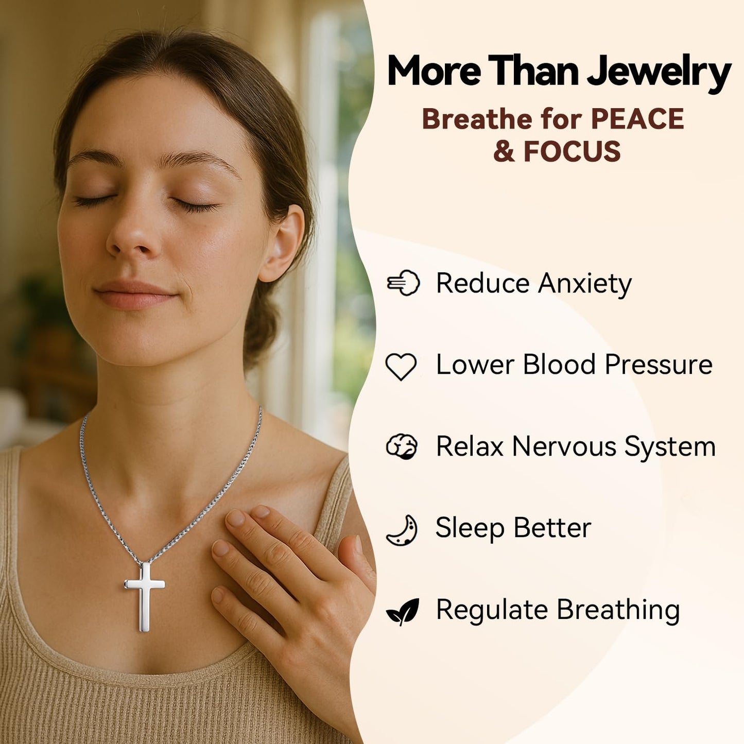 FUNPAR Cross Breathing Necklace, Breathlink Quit Smoking Aid, Inspirational Bible Verse Anti-Anxiety Mindfulness Necklace, Premium Stainless Steel Breathwork Tool, Anxiety Relief Items Gift(BL 4:13)