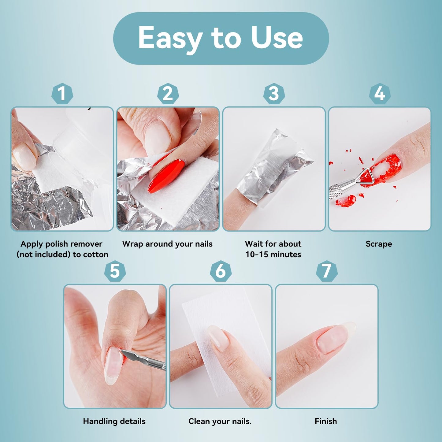 JODSONE Nail Gel Remover Foil Wraps Kit 300PCS, Soak Off Gel Polish Remover Foils with Built-in Cotton Pads, Includes 2 Nail Pushers & 2 Nail Strips for Salon or Home Use