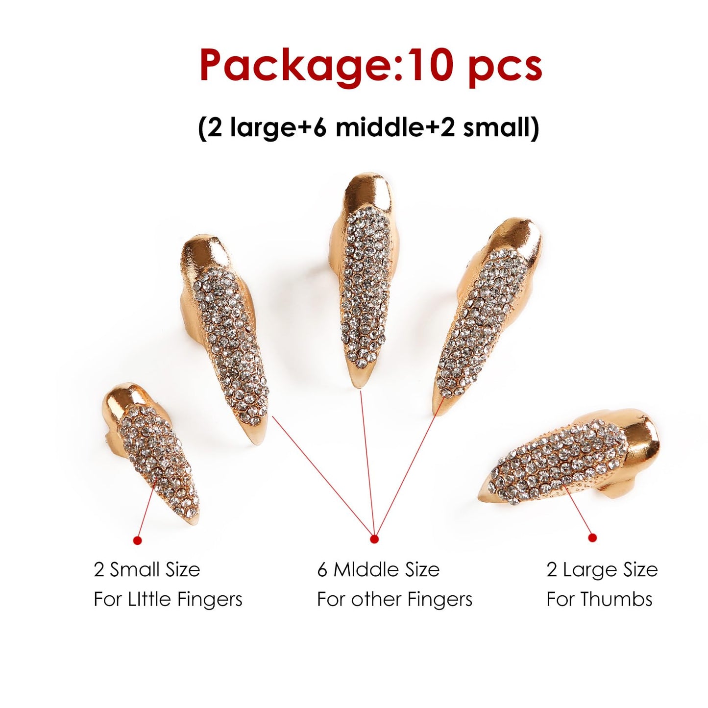 10PCS Finger Claws Fake Long Nail Women Halloween Costume Accessories Vampire Cat Wolf Cosplay Gold