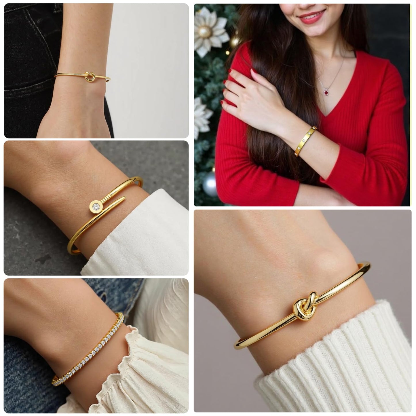 FAFUGA 18 K Gold Plated Love Bangle Bracelet Stack Cuff Jewelry for Women Jewelry Set for Women Gift with Box (style8)