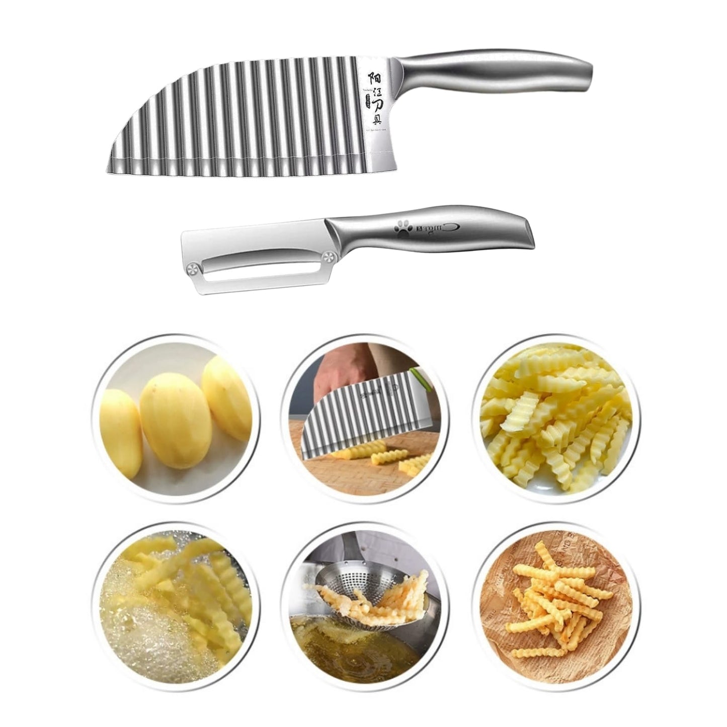 KANGDAWEI Stainless Steel Crinkle Cutter - Wavy Vegetable & Fruit Knife for Crinkle Cut Fries, Pickles, Carrots - Kitchen Gadget for BLW, Potatoes, Watermelon (【A】)