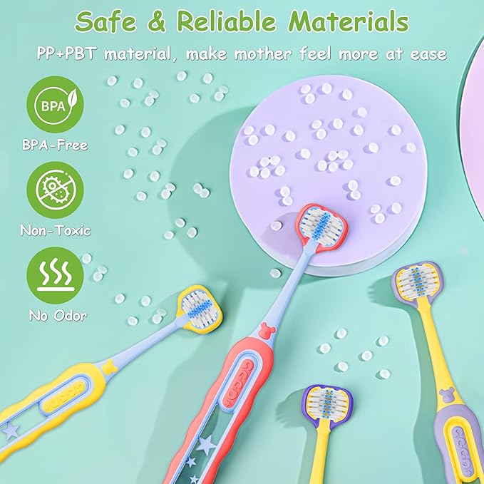 Toddler Toothbrush 8 Pack, Soft Baby Toothbrush Efficient 3 Sided Kids Tooth Brush for Ages 1-12 Years, Infant Training Tooth Brush Complete Tooth and Gum Care, Easy to Grip(Patent)