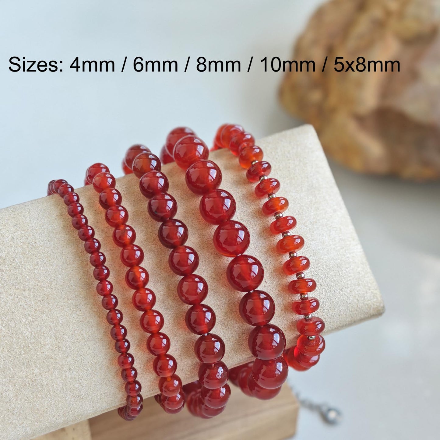 CHCCOYE 4mm Natural Healing Gemstone Bracelet Handmade Yoga Stretch Elastic Bracelet Stress Relief Crystal Jewelry for Men and Women (4mm, Carnelian)