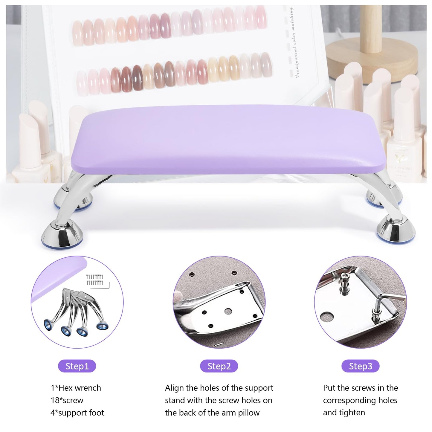 Big Arm Rest for Nails Cushion, Microfiber Leather Hand Rest for Nails Tech, Hand Rest Pillow for Nails Toenails, Detachable Nail Art Accessories Tool for Nails Tech (Purple)