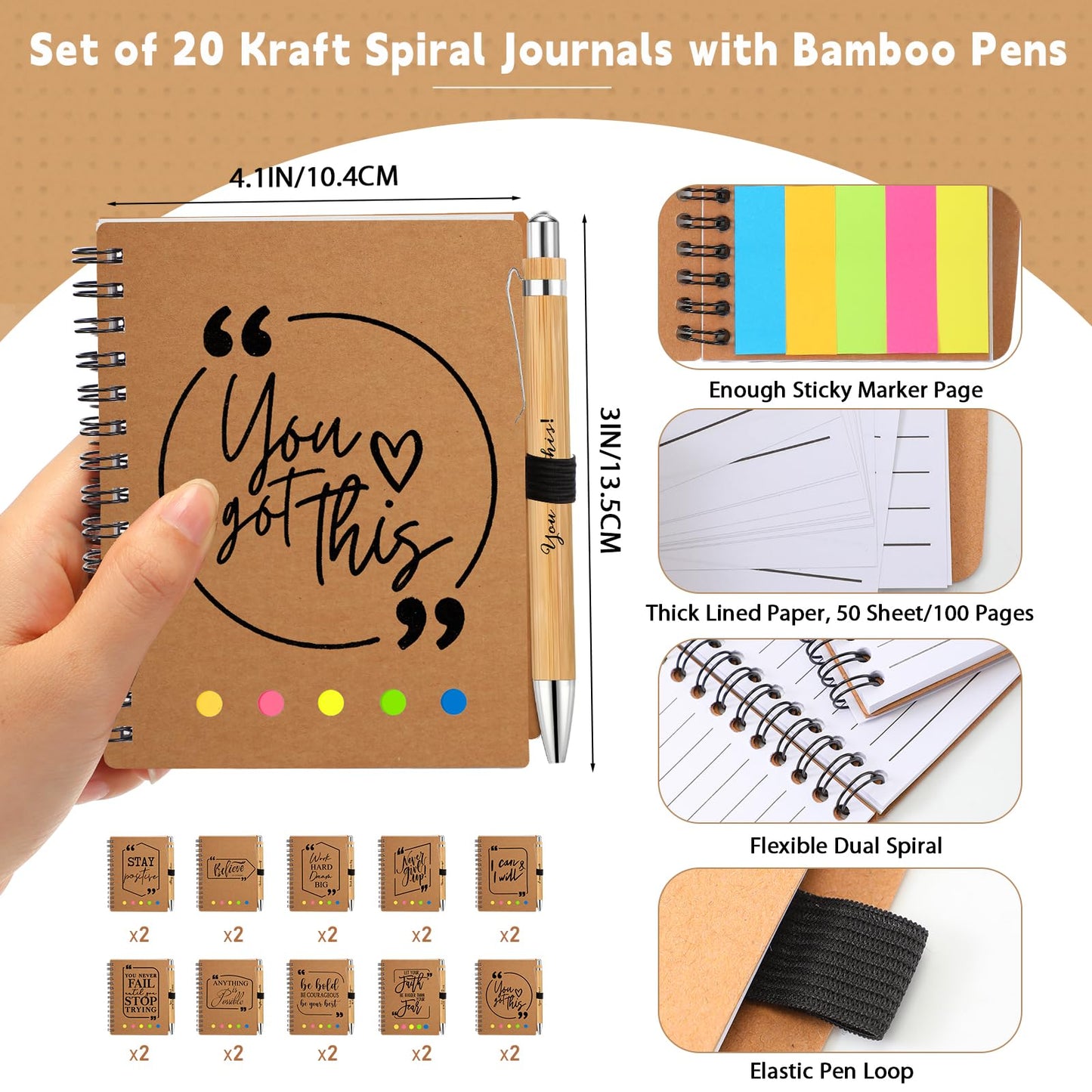Resurhang 20 Sets Inspirational Notebook Bulk Christmas Employee Appreciation Gifts Spiral Weekly Planner Notebook with Sticky Note Bamboo Pens for Holiday Teacher Team Coworker Nurse Staff