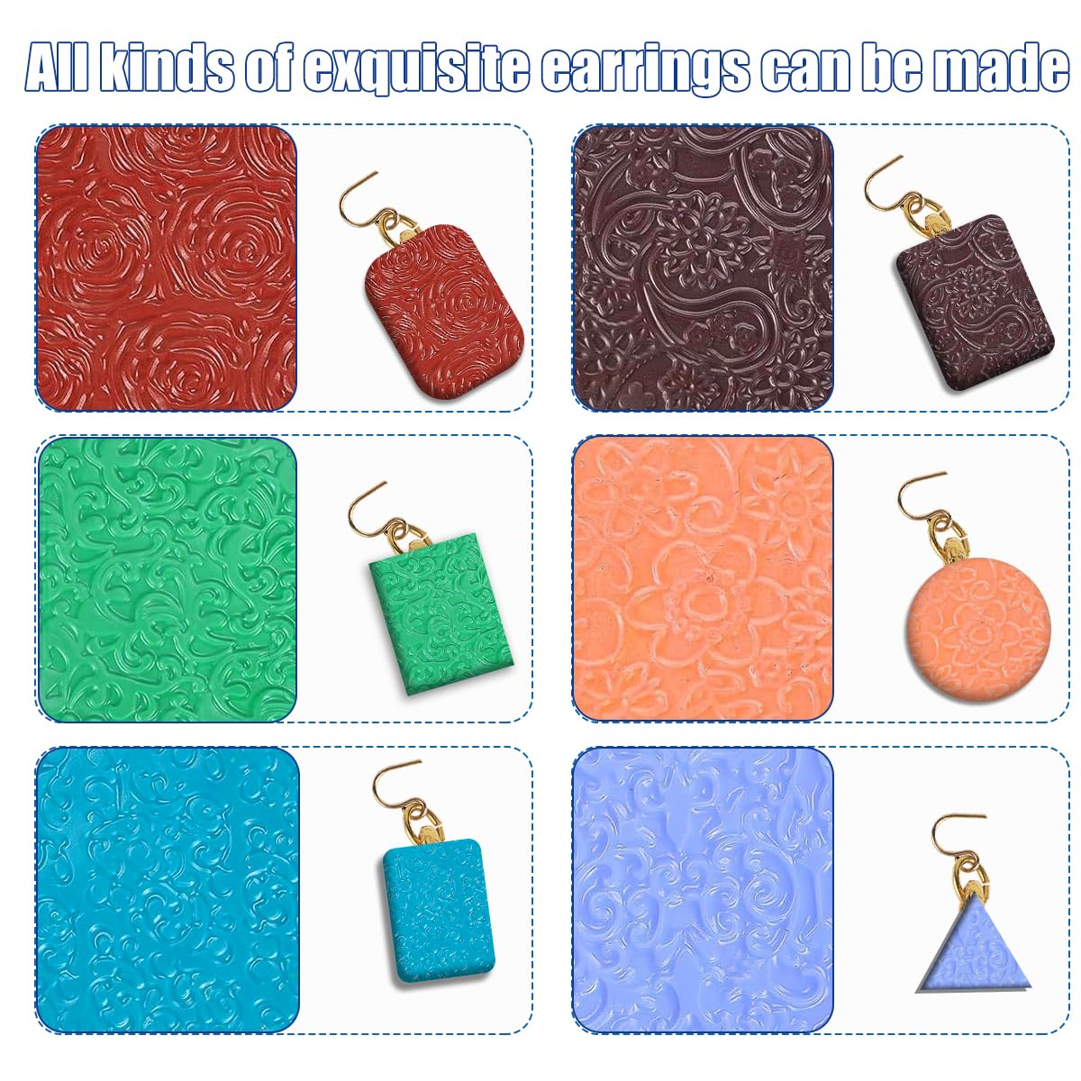 24 Pcs Polymer Clay Texture Sheets Boho Embossing Texture Sheet 17 x 25 Clay Texture Sheets for Pottery Earrings Jewelry Making