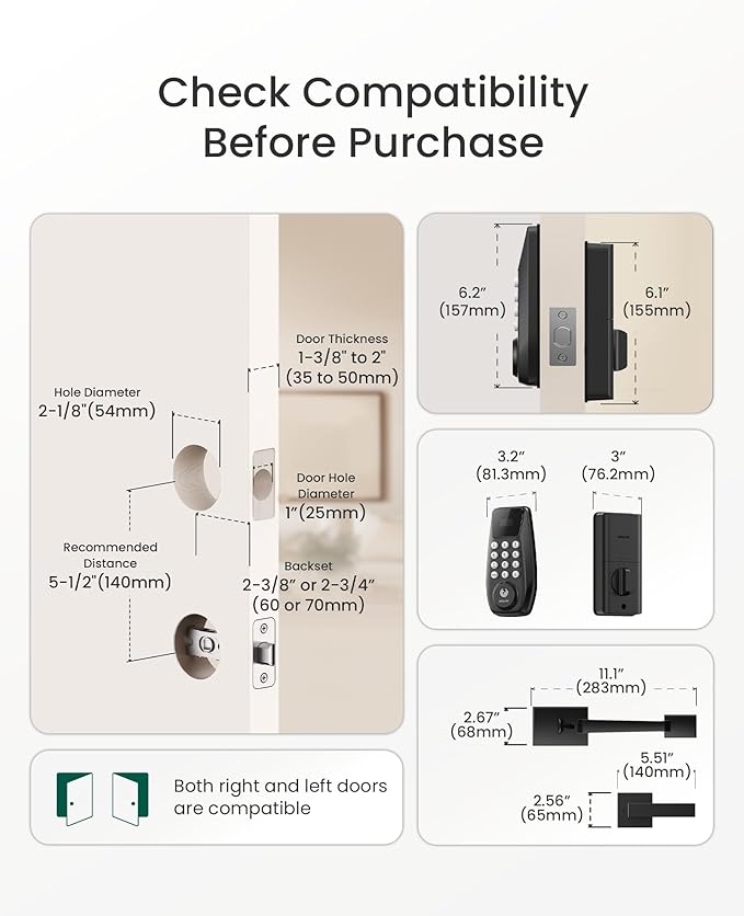 DESLOC C100 Keyless Entry Door Lock with Handle Set, Smart Deadbolt Lock for Front Door with 2 Keys, Auto Lock, 100 PIN Codes, Passage Mode, IP54 Waterproof, 12 Months Battery, Black