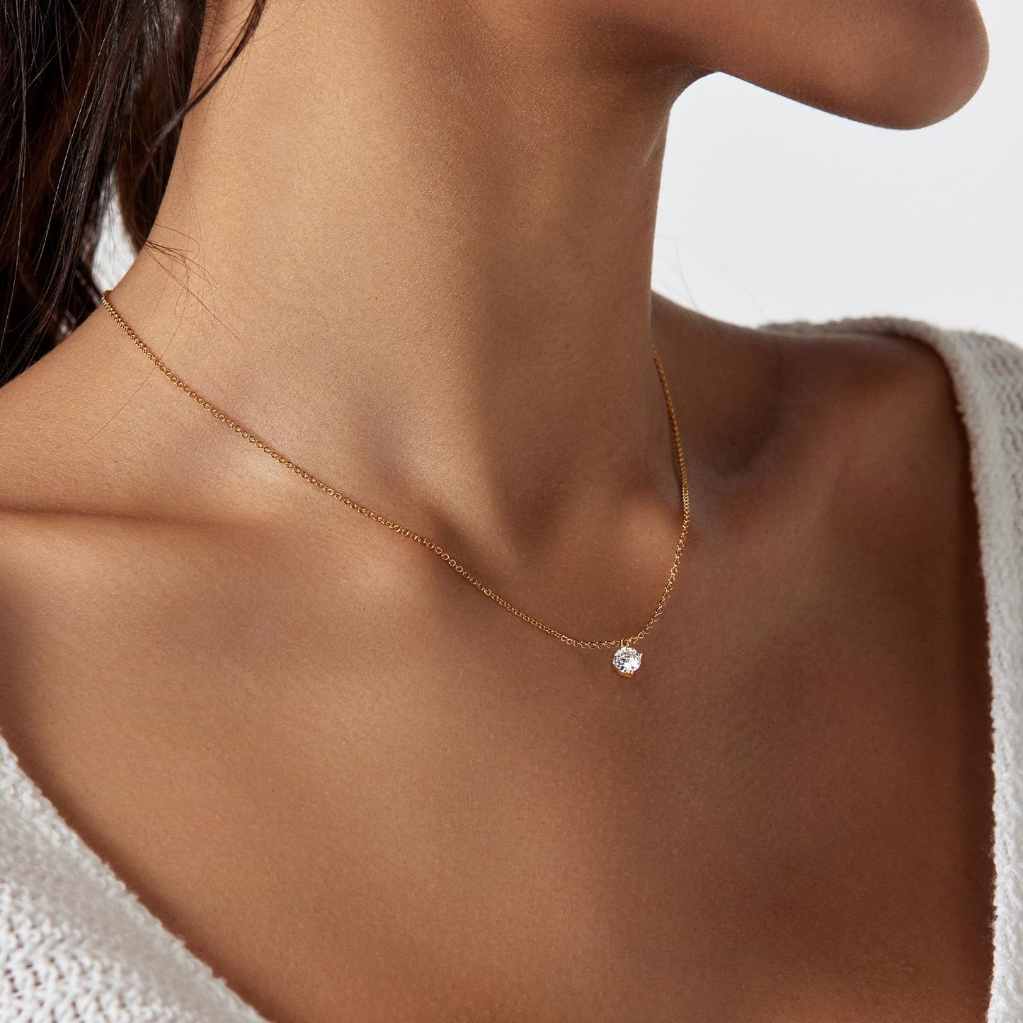 Zeffy Diamond Necklace Cubic Zirconia Necklaces Cute Tiny Gold Rhinestone Dainty Gold Necklace Jewelry Gifts for Women