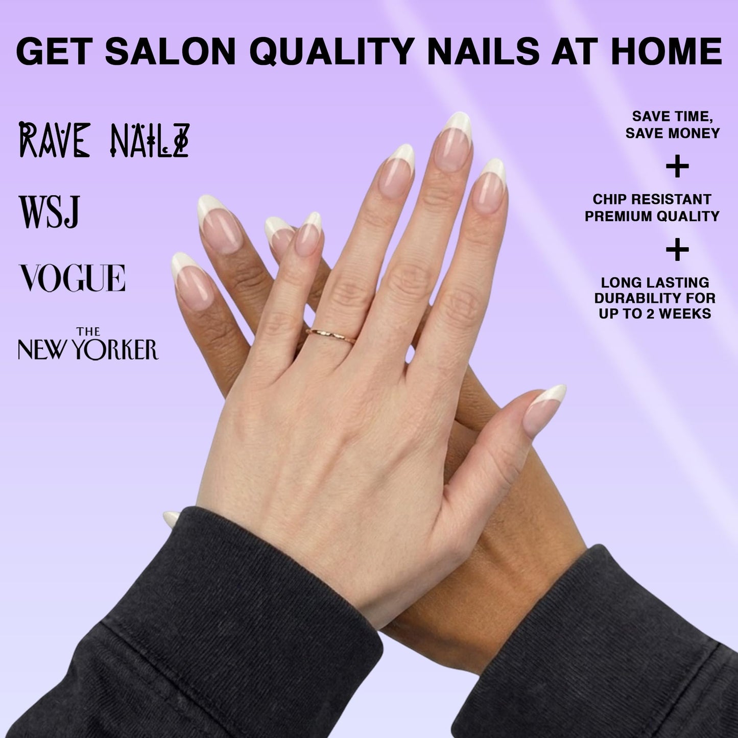 Rave Nailz Ivory French Tip Press On Nails (30 Count) - Short Oval Glossy Press On Nails with Subtle Elegance - Chip-Resistant Fake Nails with Glue, Includes File, Long-Lasting 2+ Weeks