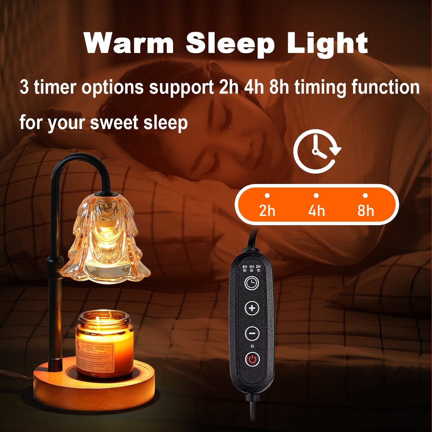 ANFOOS Candle Warmer Lamp with Timer and Dimmer, Flower Glass Shade Adjustable Height Flameless Wax Melt Warmer for Home Office Decor, 4 Brightness Mood Lighting, Includes 2 GU10 Bulbs