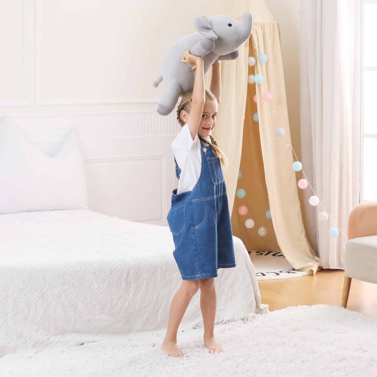 WeBingo 4.2 lbs Elephant Weighted Stuffed Animals, 24" Weighted Elephant Plush Toy Weighted Plush Animal Throws Pillows Gifts for Kids & Adults