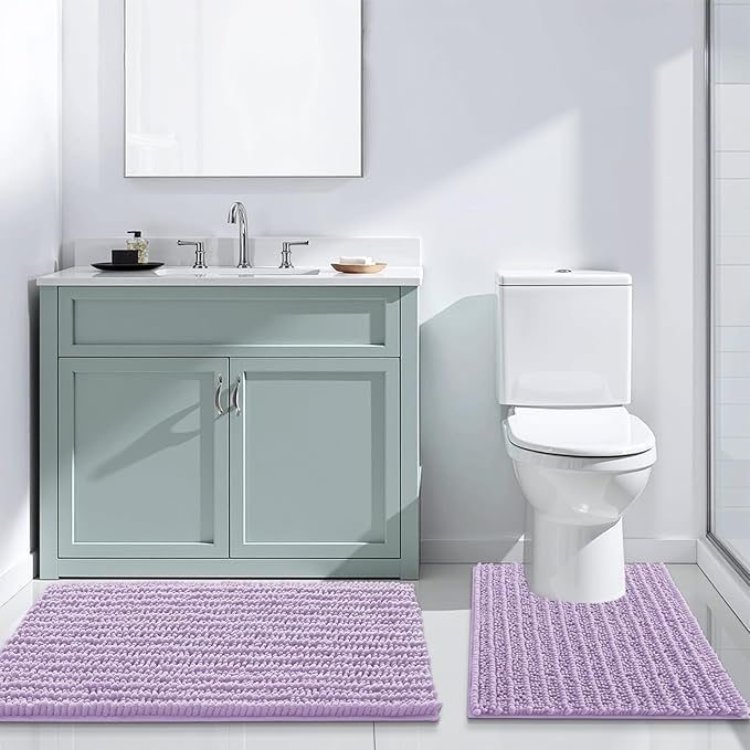 Arotive Luxury Chenille Bathroom Rug Mat, Extra Soft Thick Absorbent Shaggy Bath Rugs, Non-Slip Machine Wash Dry, Plush Bath Mats for Bathroom, Shower and Tub, 36x24, Light Purple