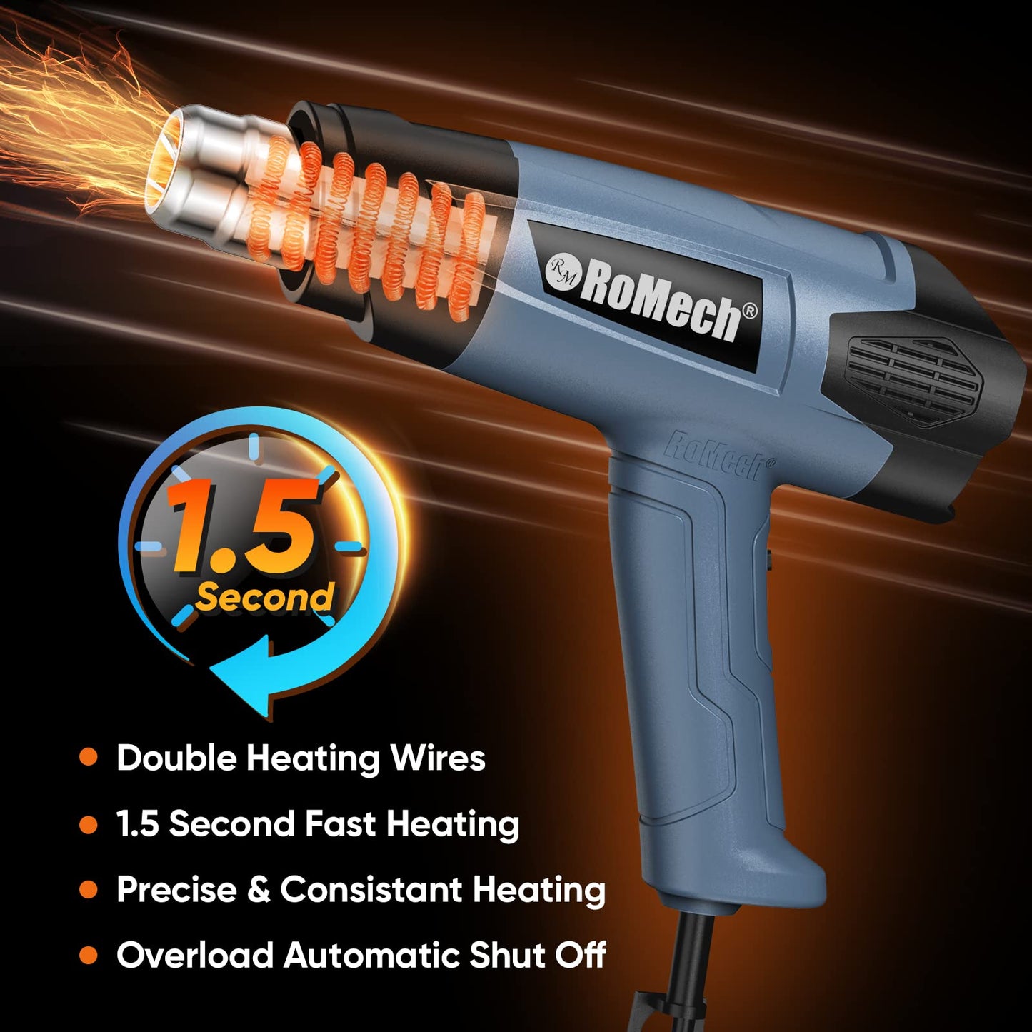 ROMECH Heavy Duty Fast Heating Heat Gun + 20W Mini Hot Glue Gun with 30 Glue Sticks Set