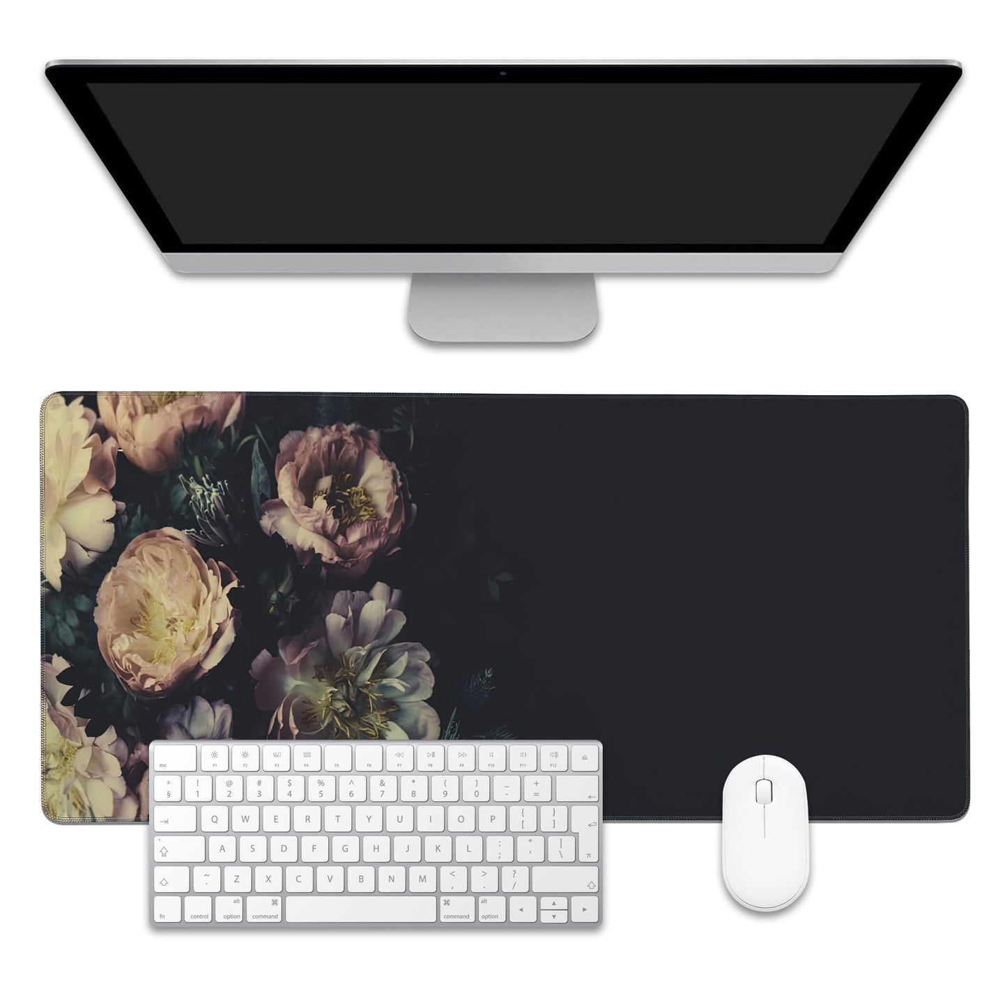 EOBKLAX Mouse Pad,Vintage Peonies Desk Mat for Desktop,Desk Pad with Non-Slip Base and Stitched Edge,Extended Mousepad for Office and Home 35.4X15.7 Inch