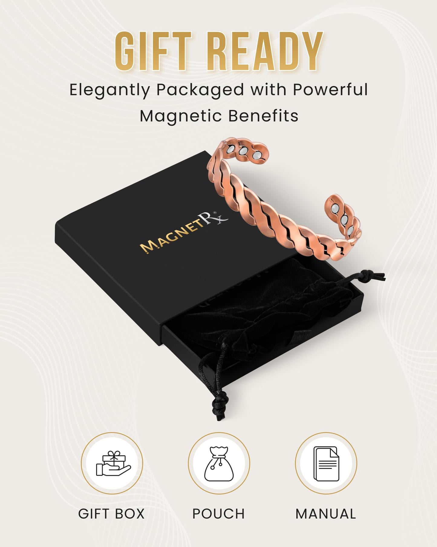 MagnetRX Copper Magnetic Bracelets – Effective Pure Copper Bracelet for Men and Women – Adjustable Cuff Bangles (Twisted Copper)