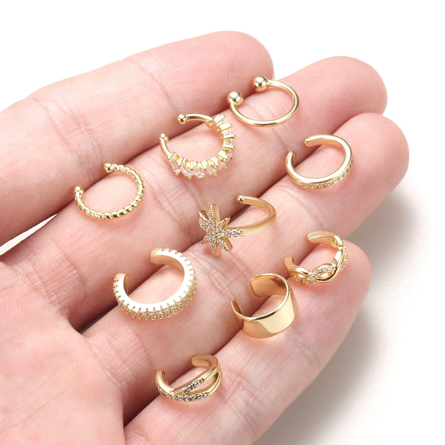 Dochais 9Pcs Ear Cuff 14K Gold Plated Cuff Earrings Gold Ear Cuffs Non Pierced Ear Clips Cartilage Earring Fake Earrings Gold