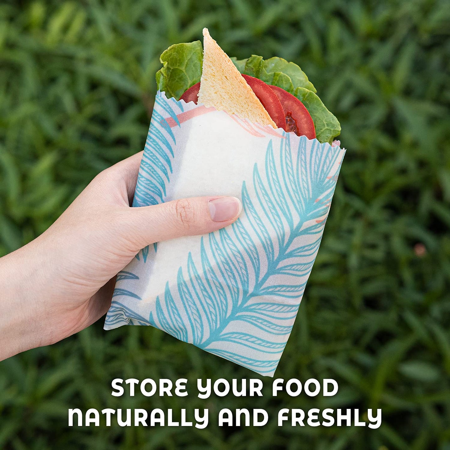 Akeeko Reusable Beeswax Food Wraps - Assorted 9 Packs, Reusable, Plastic-Free Food Storage, 5 Small, 2 Medium, 1 Large Wraps, 1 Extra Large with Tropical Leave Pattern