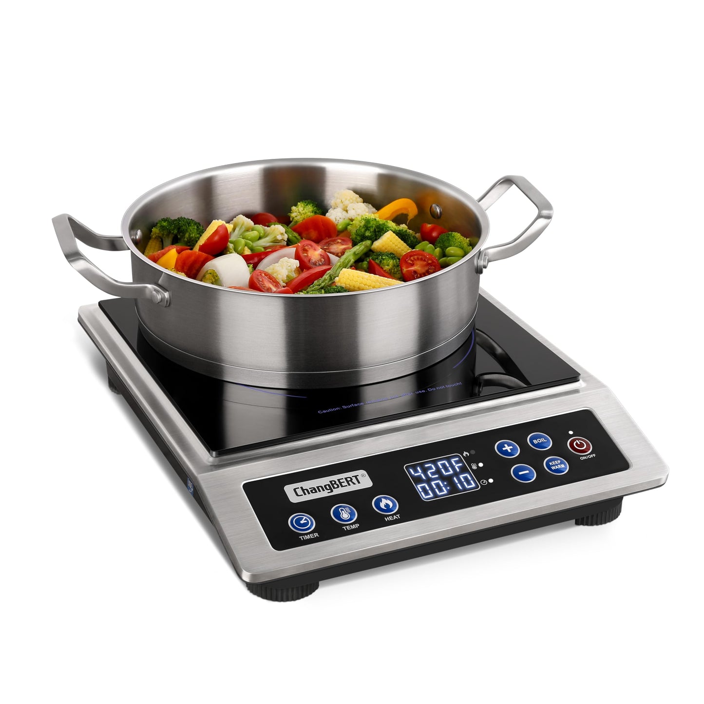 ChangBERT Portable Induction Cooktop Enhanced Version, One-Click Max Power 1800W Large Heating Coil Burner, Precise Temperature Control, NSF Certified Commercial Grade Low Noise Hot Plate