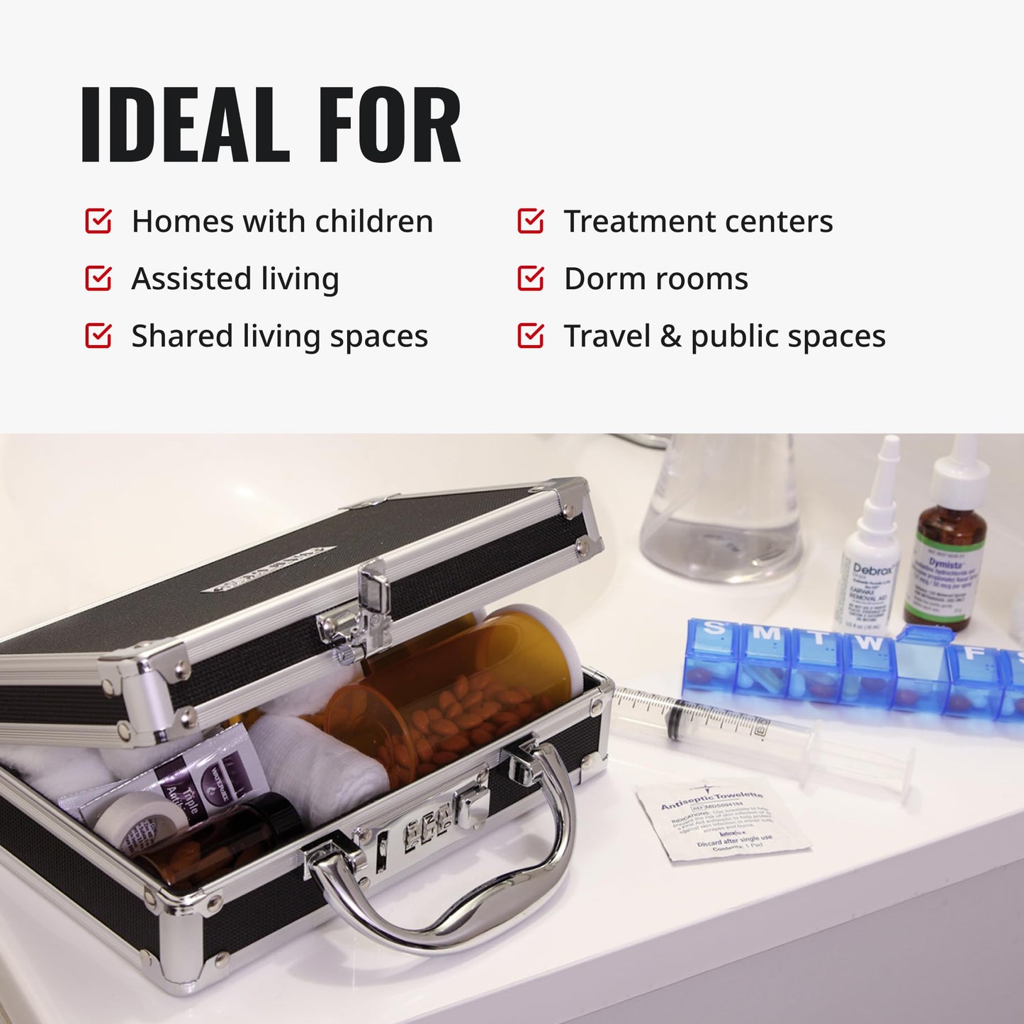 Vaultz Locking Medicine Case with Combination Lock - Portable Lock Box Briefcase for Medications, Cash & Valuables, Organized Storage Case with Handle, 3 Pack