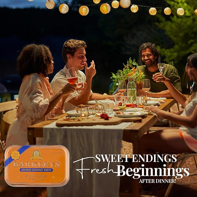 Barkleys Gourmet Pepper & Peach Breath Mints - Strong Pepper & Peach Flavor for Party, After Dinner, Wedding, Every Day Use-Vegan Mints In Reusable Classic Travel Tins, 1 Pack - 50 Count Each