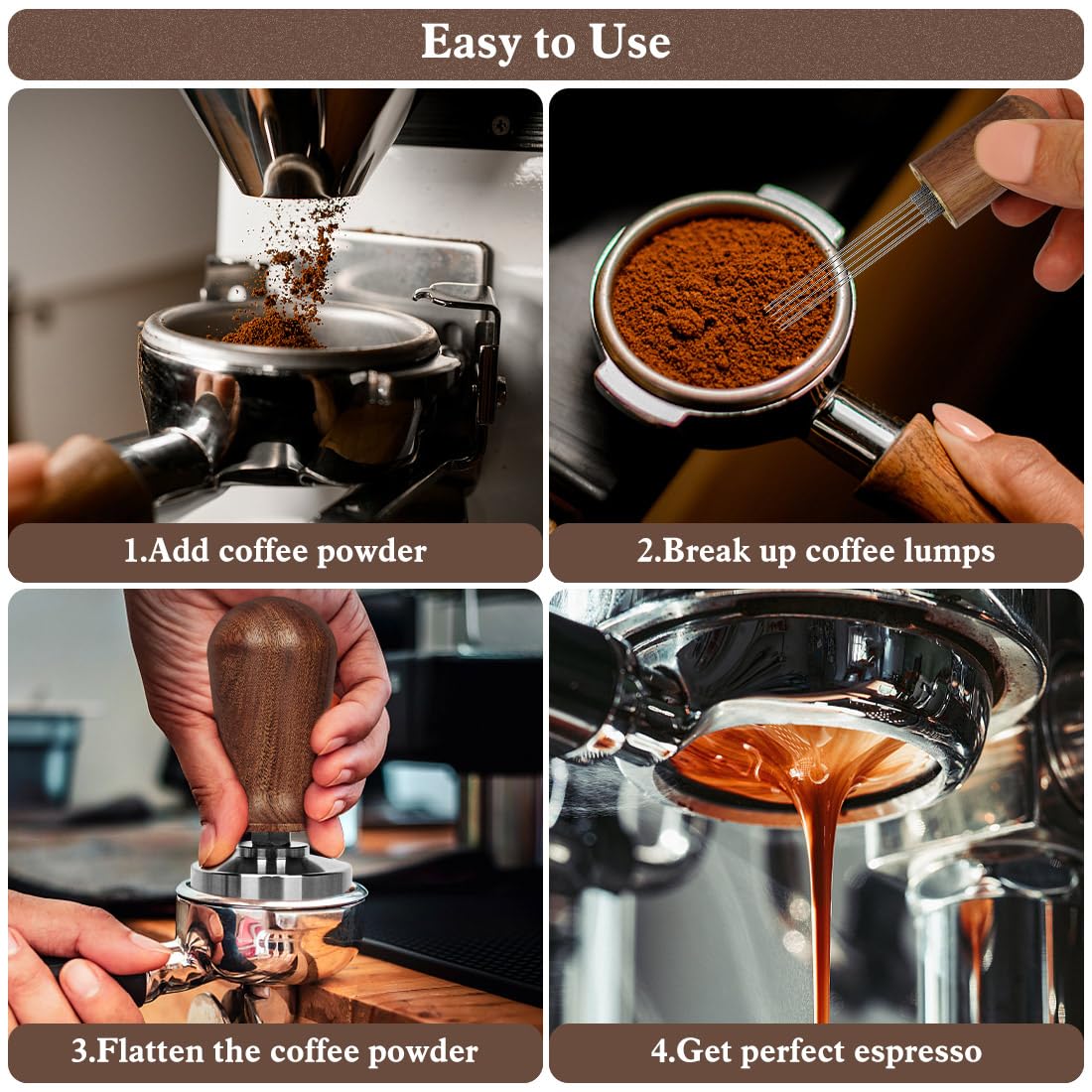 Y-Step 51mm Espresso Tamper Set, 30 lb Consistent Pressure Calibrated Coffee Tamper with Spring Loaded, Silicone Mat, Coffee Stirrer Espresso Distribution Tool, Wooden Barista Kit for Espresso Machine
