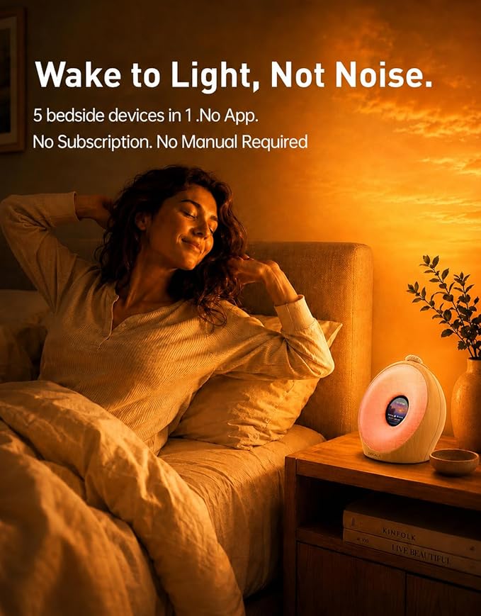 Dekala Sunrise Alarm Clock for Heavy Sleepers with Pulse Wake, Sunset Sound Machine with Breathing Ambient Light, Loud Alarm for Bedrooms, Wake Up Light, Digital Color Display & 7 Themes, No App