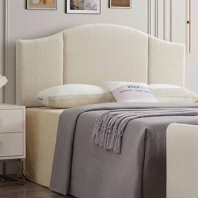 24KF Middle Century Upholstered Foldable Headboard, Modern Boucle Teddy Fabric Queen/Full Headboard 6033-Q-Cream