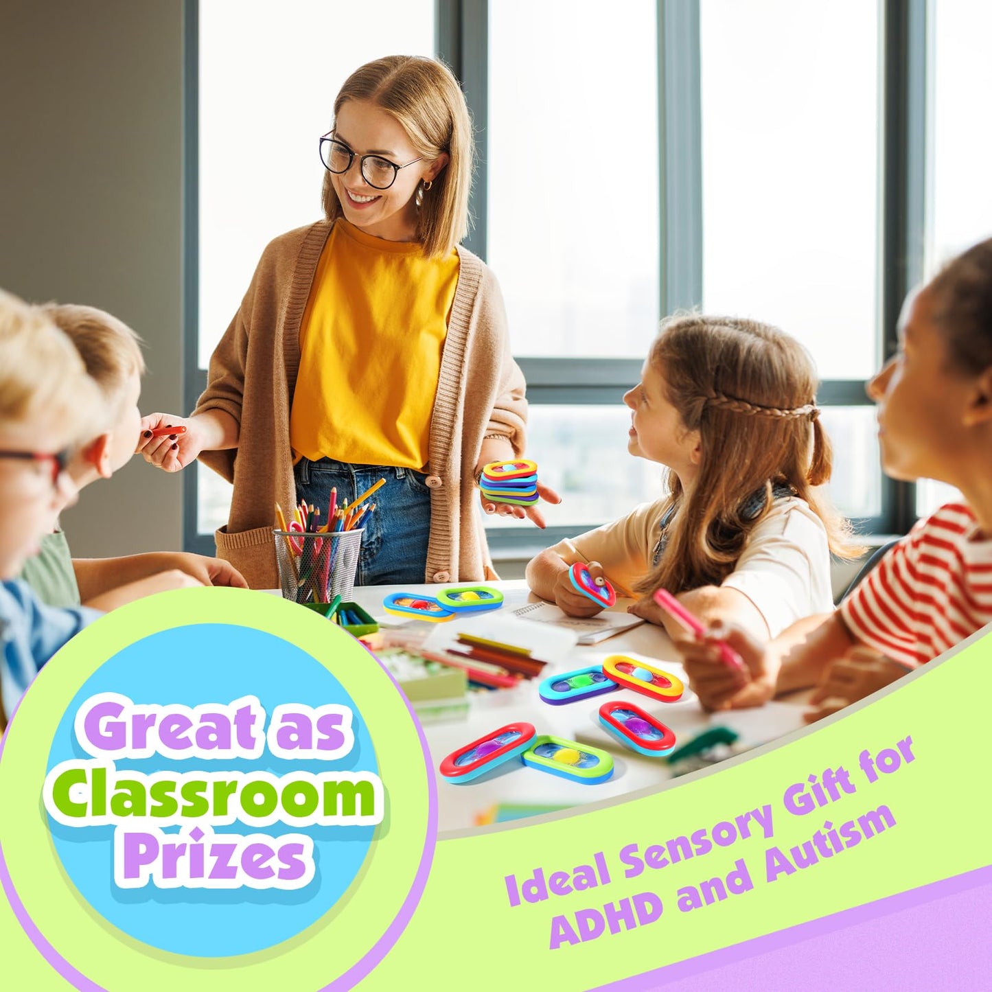 Sensory Marble Fidget for Kids Classroom- 18 Pack Gel Squeeze Stress Anxiety Autistic ADHD, Quiet Fidget Classroom Treasure Box Prize, Adult Special Needs Worry Stones, Bulk Gifts Stocking Stuffers