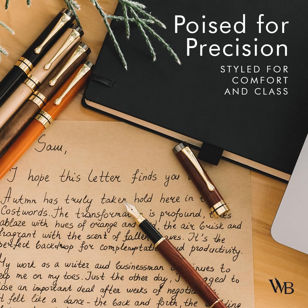 Wordsworth & Black Fountain Pen Set, Luxury Bamboo Wood - Medium Nib, Gift Case; Includes 6 Ink Cartridges, Ink Refill Converter -Journaling, Calligraphy; Drawing, Smooth Writing [Rosewood]