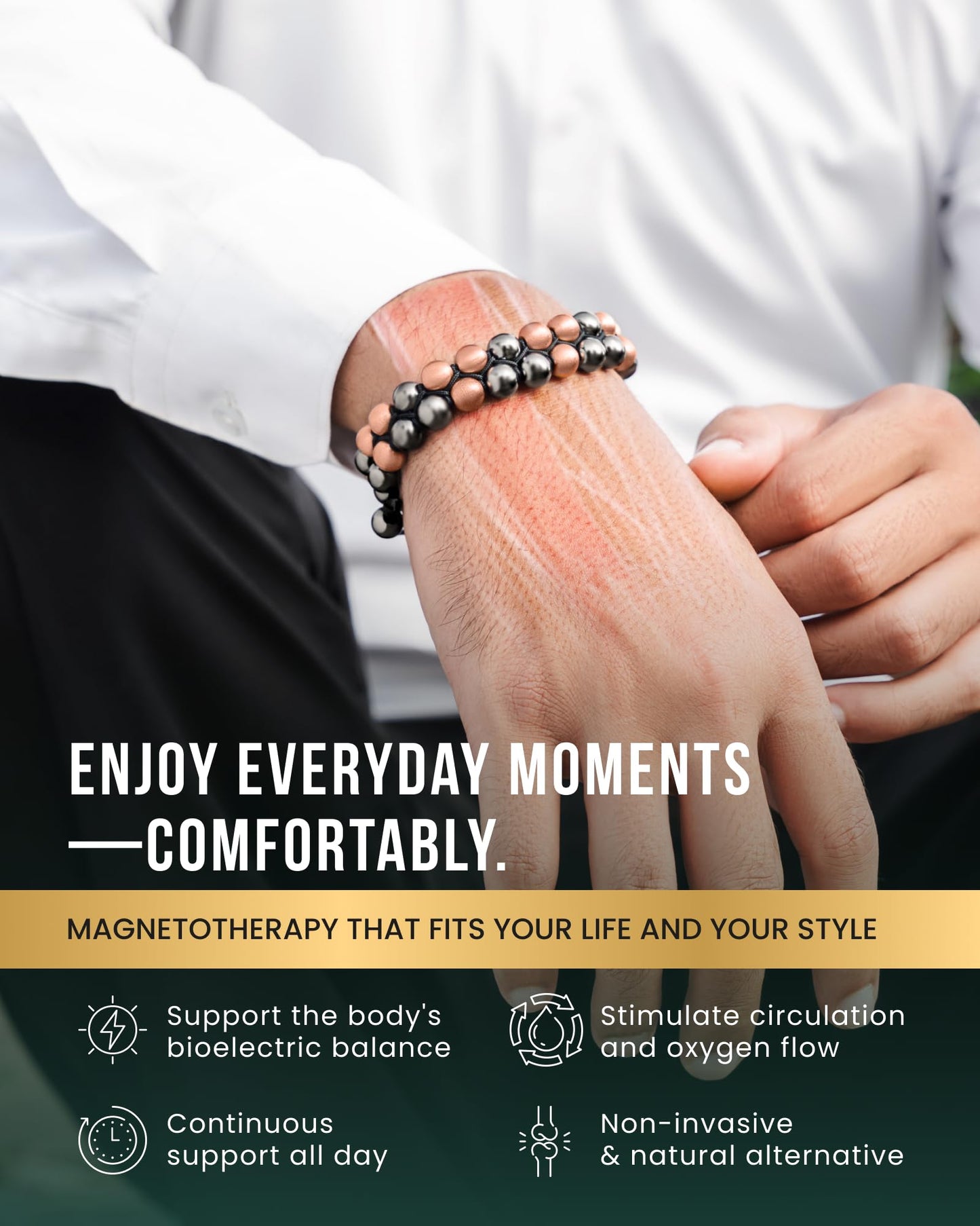 MagnetRX® Magnetic Bracelets for Men & Women – MAX Strength Magnetic Hematite & Copper Bracelet with 8mm Solid Copper Beads (Double Copper)
