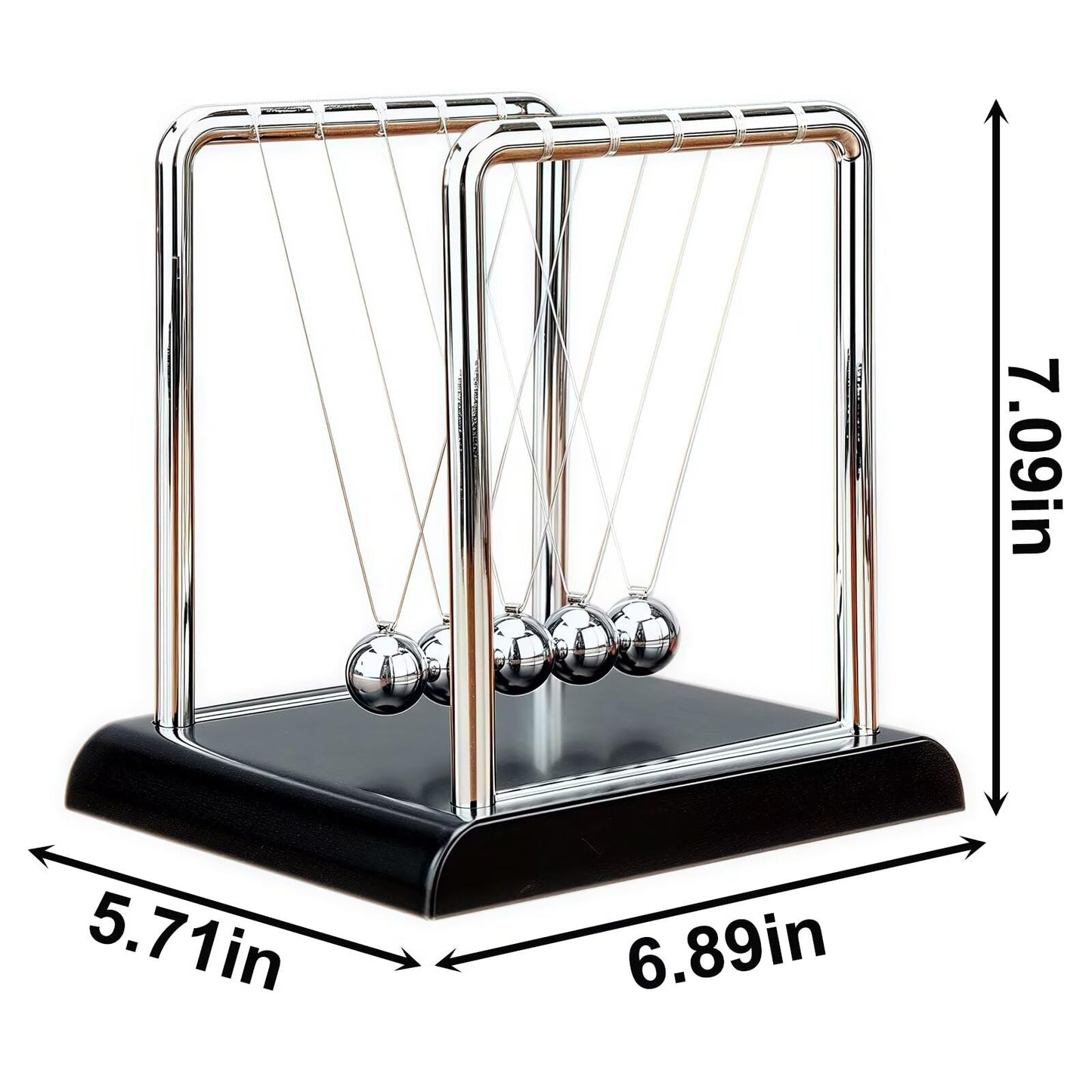 Newtons Cradle Balance Pendulum Balls, Swinging Kinetic Balls with Black Base, Science Physics Educational Learning Tool, Office Home Creative Decoration, Stress Relief Fidget Desk Toy (Large)