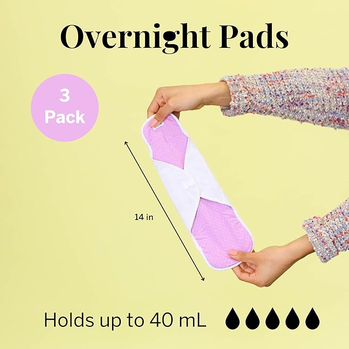 Pixie Cotton Cloth Pads - 100% Organic Reusable Cotton -Ranked 1 for Softest Menstrual Sanitary Napkins - Machine Washable & Includes Free Wet Bag - Menstrual Liner (Overnight)
