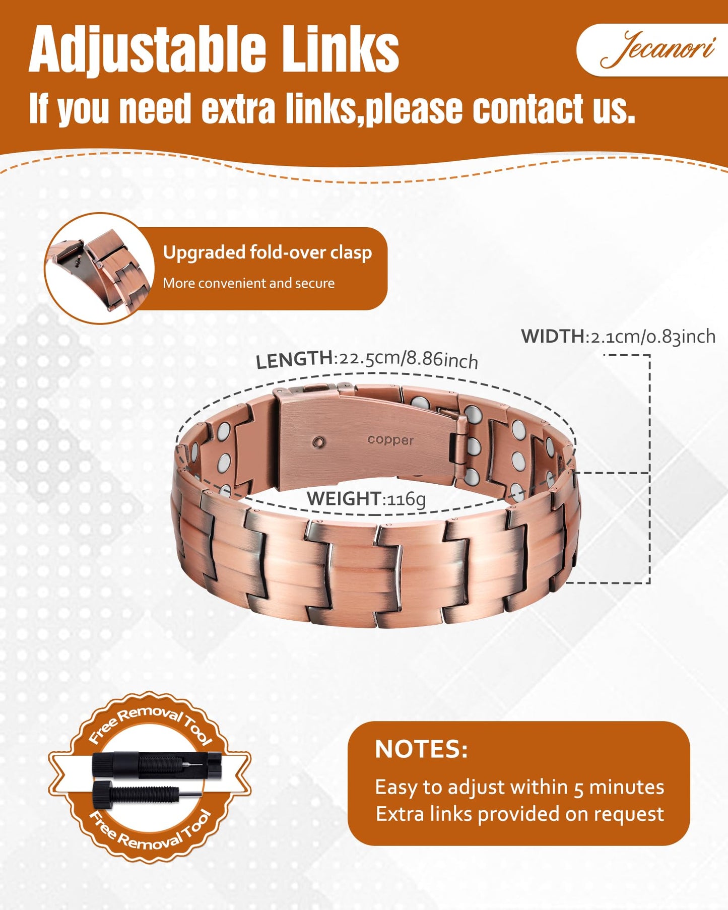 Jecanori Magnetic Bracelets for Women & Men, Ultra Strength Magnet Bracelet Jewelry Gifts with Sizing Tool
