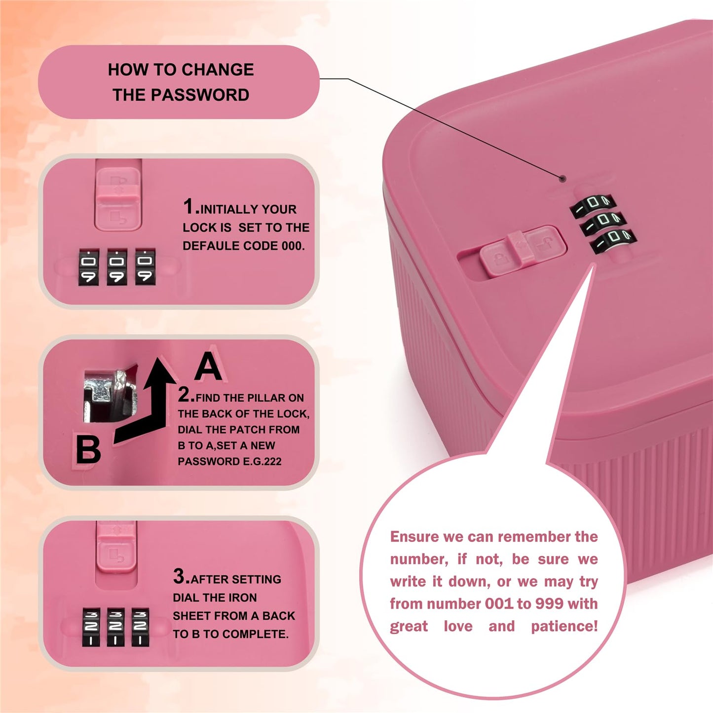 Small Lock Box for Medicine Safe, Lockable Storage Box with Combination Code, Ideal for Food & Fridge Items, First Aid Kit Organizer, Phone Jail, Perfect for Home, Office, Dorm, Travel, Gift (Pink)