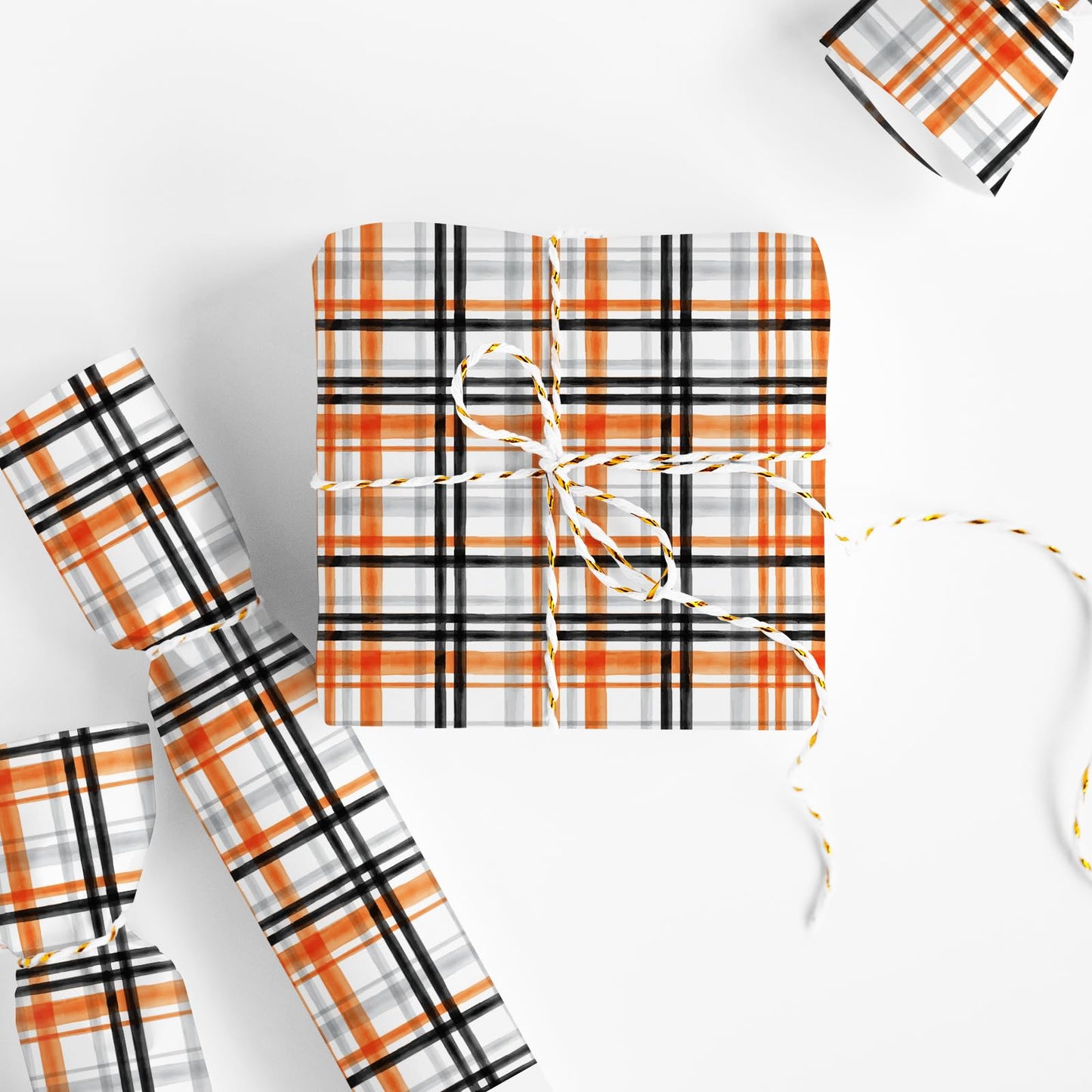 JarThenaAMCS Fall Plaid Wrapping Paper -Mini Roll- 17in x 32.8Ft Orange Black Checkered Gift Wrap Paper for Autumn Thanksgiving Party Wrapping Supplies