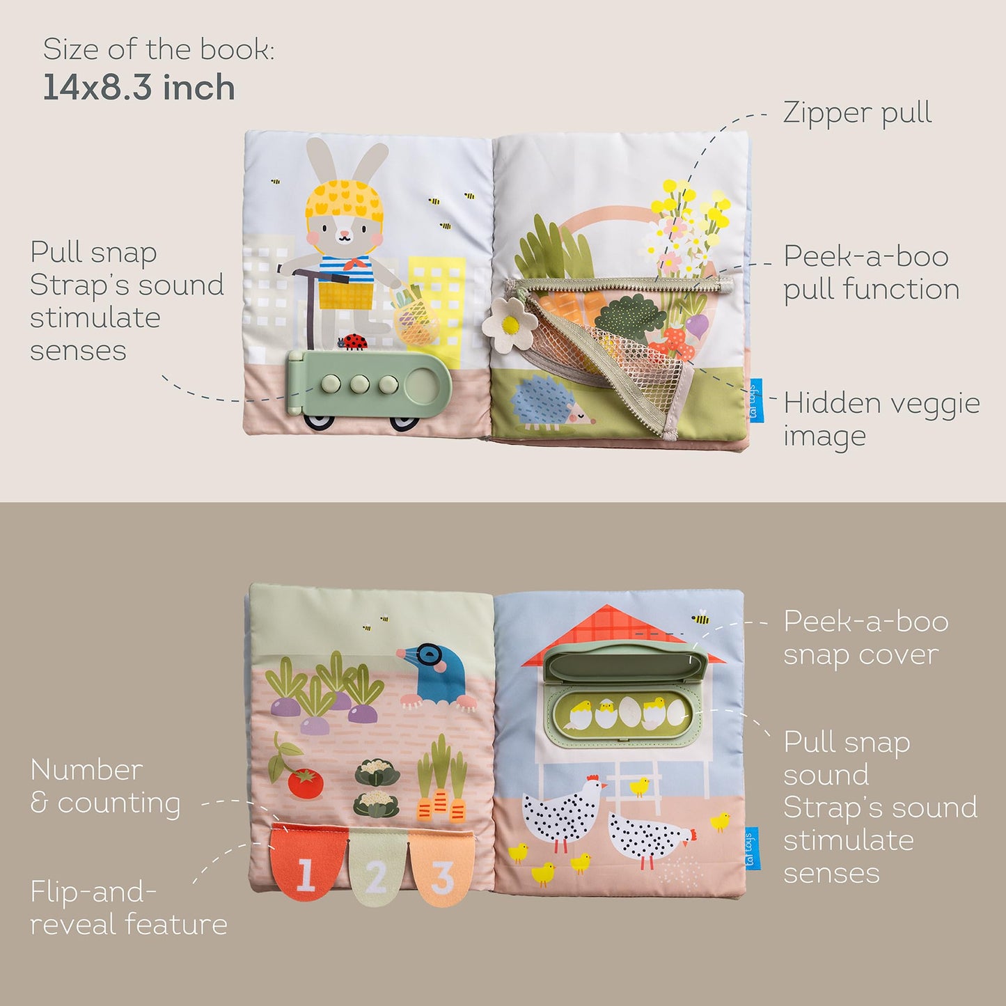 Taf Toys Busy Book for Toddlers 1-3 - Montessori Activity Book with 12 Sensory Learning Activities - Develops Fine Motor Skills and Early Numeracy Through Play